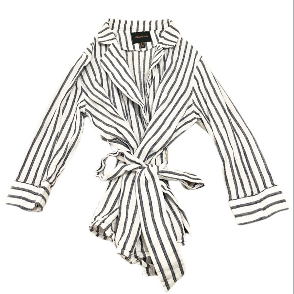 Urban Revivo Striped Wrap Blouse-Size 6-Navy & White